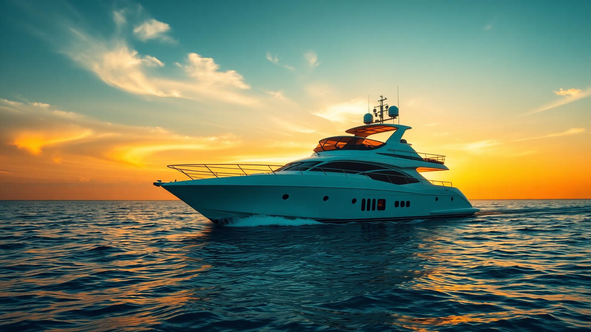 Luxury yacht at sunset